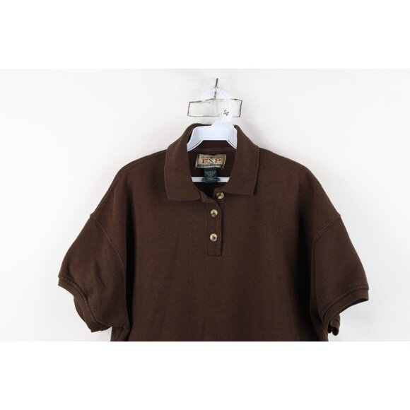 Vintage 90s Express Womens Small Faded Blank Baggy Fit Thermal Knit Polo Brown - Picture 2 of 12